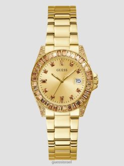 GUESS נשים שעון אנלוגי קריסטל F8RV3615 אבזר זהב