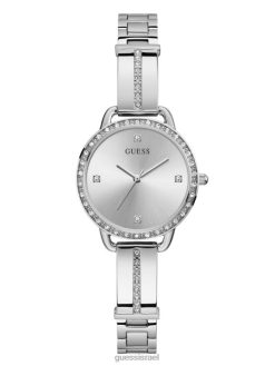GUESS נשים שעון אנלוגי קריסטל F8RV3644 אבזר כסף