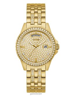 GUESS נשים שעון אנלוגי ריינסטון F8RV3617 אבזר זהב