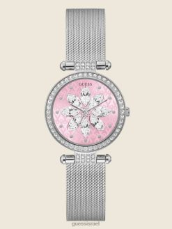 GUESS נשים שעון אנלוגי רשת נוצץ F8RV3596 אבזר כסף וורוד