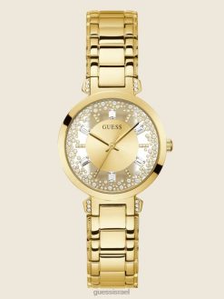 GUESS נשים שעון אנלוגי שקוף F8RV3632 אבזר זהב