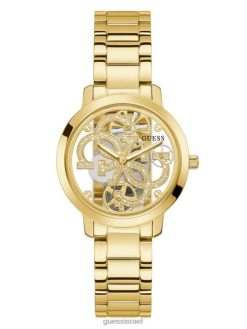 GUESS נשים שעון אנלוגי quattro g ברור F8RV3616 אבזר זהב