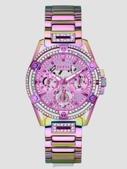 GUESS נשים שעון חתוך דרך אבני חן ססגוניות F8RV3547 אבזר יַיִן
