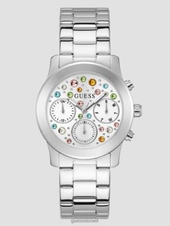 GUESS נשים שעון קריסטל צבעוני רב תכליתי F8RV3549 אבזר כסף