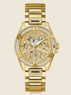 GUESS נשים שעון קריסטל רב תכליתי F8RV3552 אבזר זהב