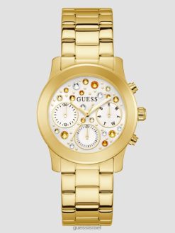 GUESS נשים שעון קריסטל רב תכליתי F8RV3576 אבזר זהב