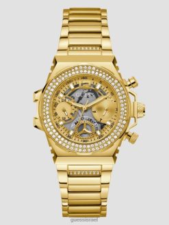 GUESS נשים שעון רב תכליתי חתוך קריסטל F8RV3611 אבזר זהב