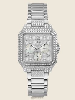 GUESS נשים שעון רב תכליתי מרובע F8RV3571 אבזר כסף