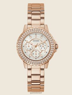 GUESS נשים שעון רב תכליתי ריינסטון F8RV3566 אבזר ורוד זהב