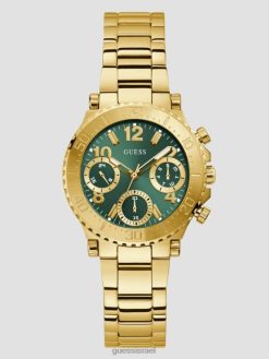 GUESS נשים שעון רב תכליתי F8RV3581 אבזר זהב וירוק
