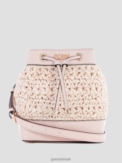 GUESS נשים שקית דלי קש סרוגה ליגוריה F8RV2960 תיקים צבע לטבול