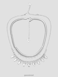 GUESS נשים שרשרת צווארון קריסטל מאבן F8RV3877 אבזר כסף
