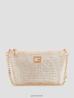 GUESS נשים תיק דלי קטן עם רוכסן בזוהר מוזהב F8RV3004 תיקים זהב חיוור