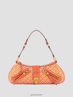 GUESS נשים תיק כתף בעל רוכסן וינטג' F8RV3001 תיקים לוגו כתום