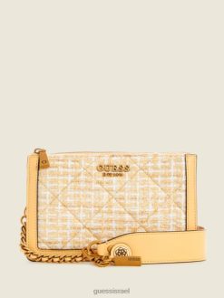 GUESS נשים תיק כתף מרובה תאים של אבי טוויד F8RV2969 תיקים צהוב בהיר/פסטל