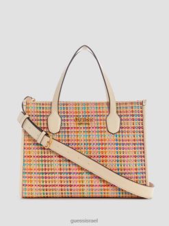GUESS נשים תיק קש צבעוני של סילבנה F8RV2950 תיקים מולטי לבן