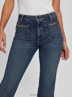 GUESS נשים eco 1981 ג'ינס ישר בגובה רב F8RV59 לבוש קויפונד כחול