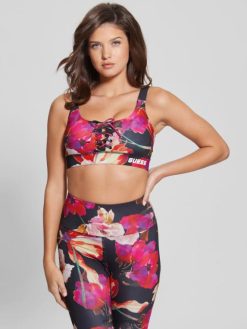 GUESS נשים eco corine חזיית ספורט אקטיבית F8RV1694 לבוש זרימת מאקרו ורוד ושחור