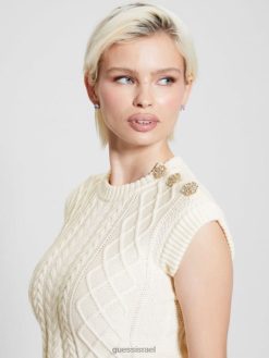 GUESS נשים eco sabine jewel top crop top F8RV1018 לבוש לבן שמנת