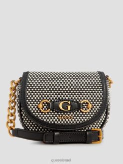 GUESS נשים izzy raffia mini crossbody F8RV3317 תיקים ניקל שחור מבריק