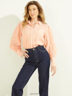 GUESS נשים rav crinkle העליון F8RV1532 לבוש קרם אפרסק