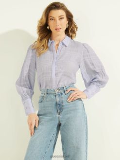 GUESS נשים rav crinkle העליון F8RV1591 לבוש מולטי דרכי אוויר כחול