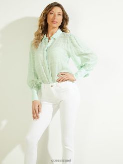 GUESS נשים rav crinkle העליון F8RV1664 לבוש aqua breeze multi